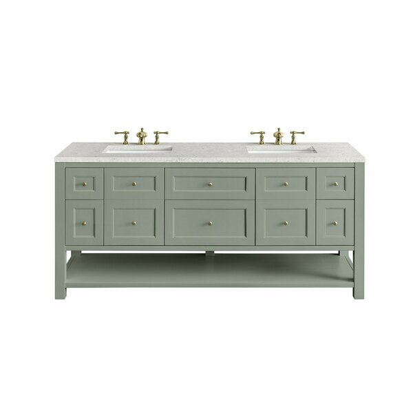 James Martin Vanities Breckenridge 72in Double Vanity, Smokey Celadon w/ 3 CM Eternal Jasmine Pearl Top 330-V72-SC-3EJP